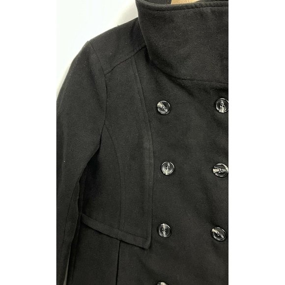 NWT Forever 21 Juniors Black Small Long Sleeved Collared Breasted peacoat Coat S - Picture 5 of 12